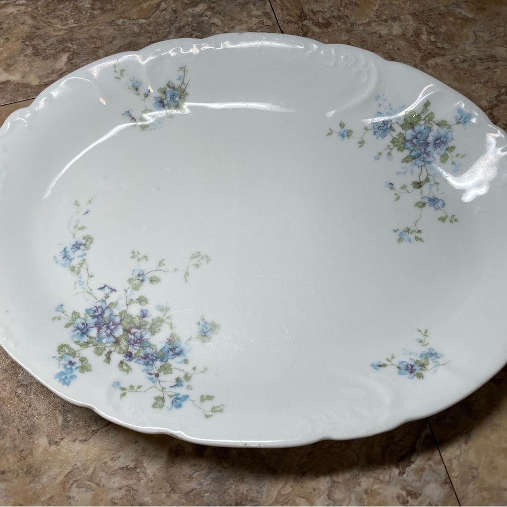 O & E G Royal Austria Blue Floral Green Serving Platter